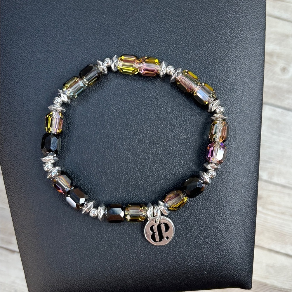 Bomb Party Silver and Multicolor Crystal Beaded Bracelet